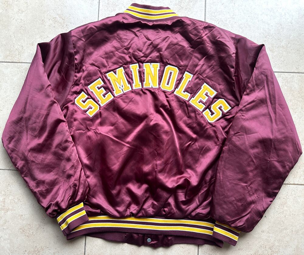 FSU Seminoles 90s CHALK LINE satin bomber jacket XL red Florida State NCAA vtg